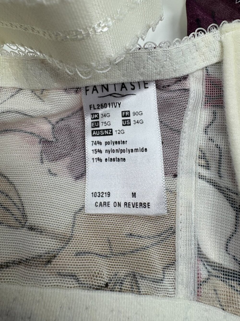 Fantasie Georgie Underwired Plunge Bra 2501 Ivory Floral 34G NWOT - Picture 4 of 4